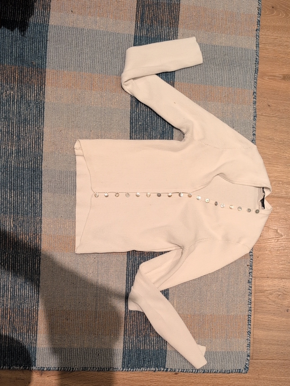 Zara Off-White Ribbed Cardigan with Shiny Buttons